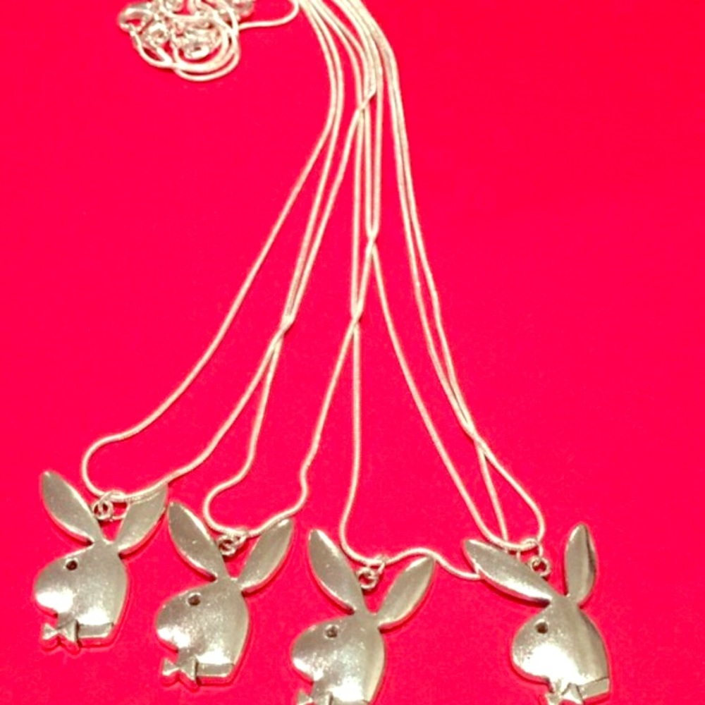 4 pack Silver Plated Necklaces w/ Playboy Bunny’s